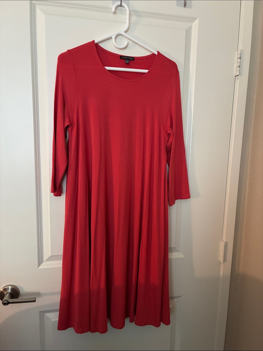 Eileen Fisher Red A-Line Long Sleeve Dress - Viscose&Spandex